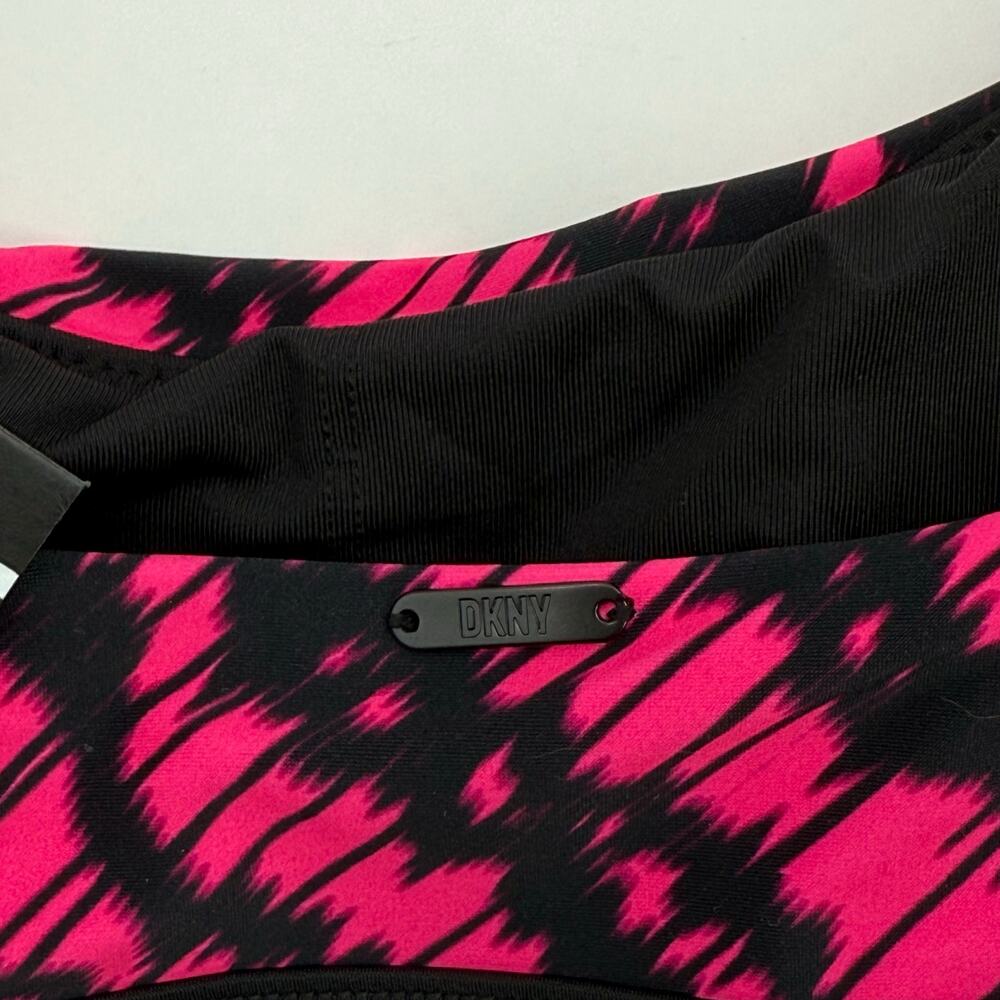 DKNY Bikini Top Size Medium NWT Printed Square Neck Hot Pink Black Swim Sporty - Picture 10 of 13